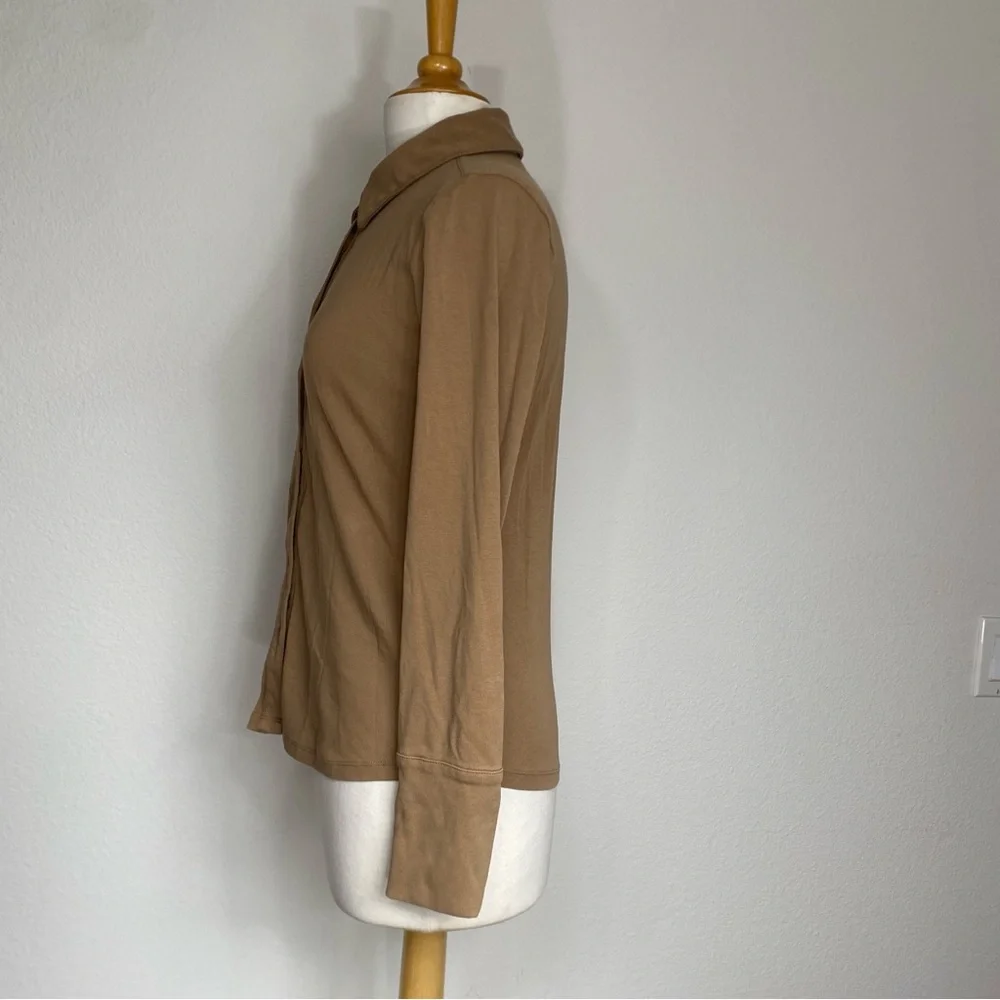Banana Republic Women Milk Chocolate Collared Ponte Button Top Size Small Casual - Picture 2 of 14
